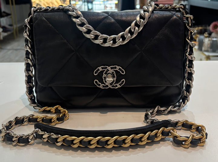 CHANEL LAMBSKIN QUILTED CHANEL 19 FLAP MEDIUM CROSSBODY BAG