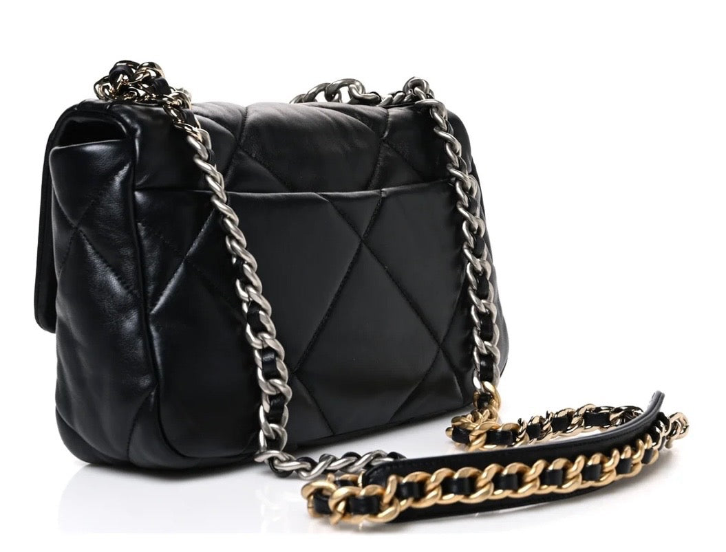 CHANEL LAMBSKIN QUILTED CHANEL 19 FLAP MEDIUM CROSSBODY BAG