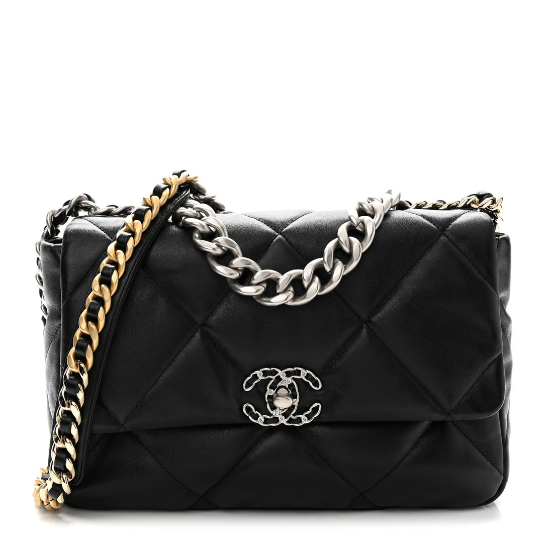 CHANEL LAMBSKIN QUILTED CHANEL 19 FLAP MEDIUM CROSSBODY BAG