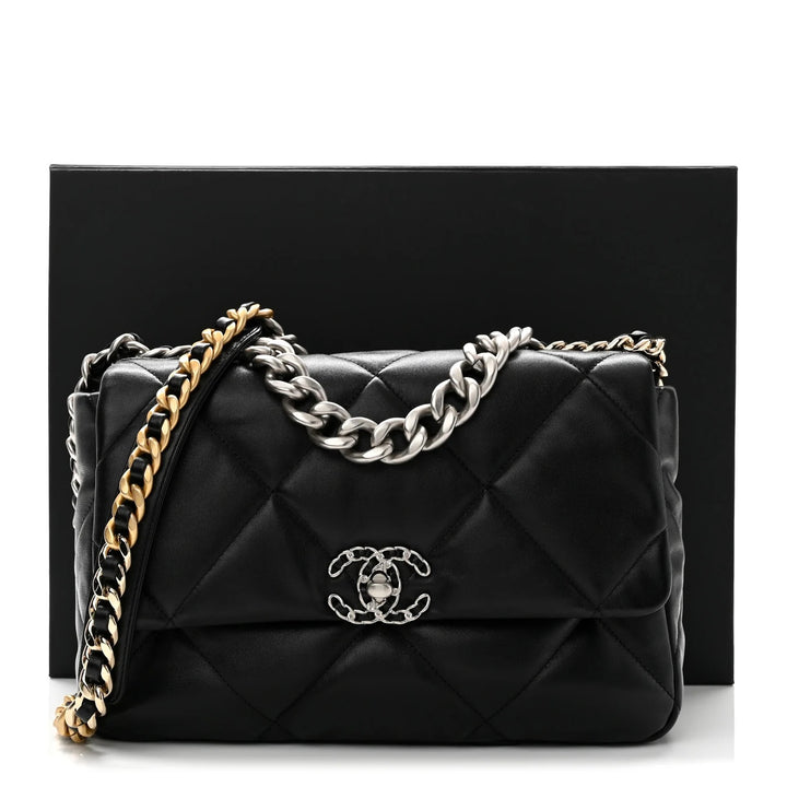 CHANEL LAMBSKIN QUILTED CHANEL 19 FLAP MEDIUM CROSSBODY BAG