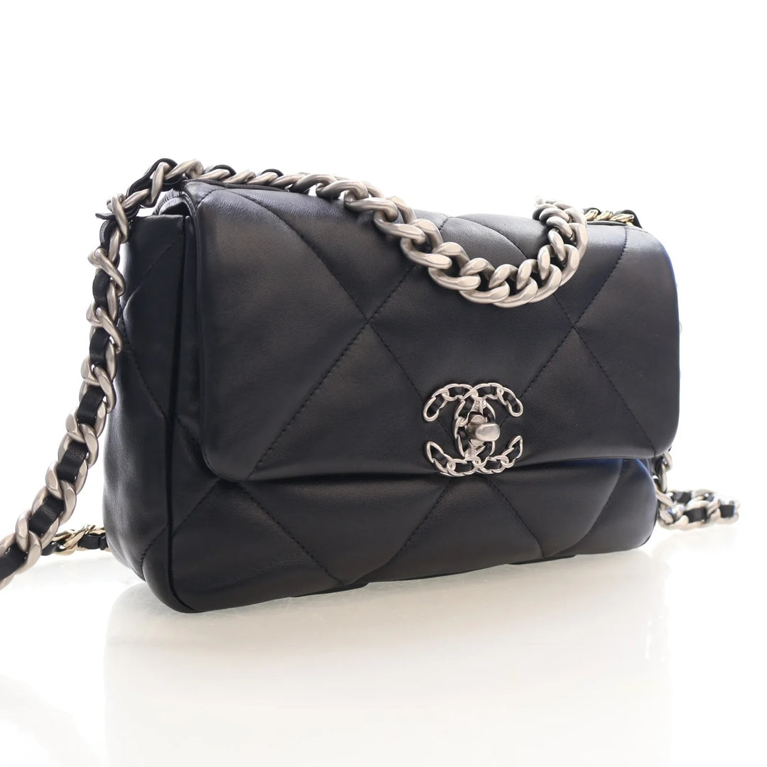 CHANEL LAMBSKIN QUILTED CHANEL 19 FLAP MEDIUM CROSSBODY BAG
