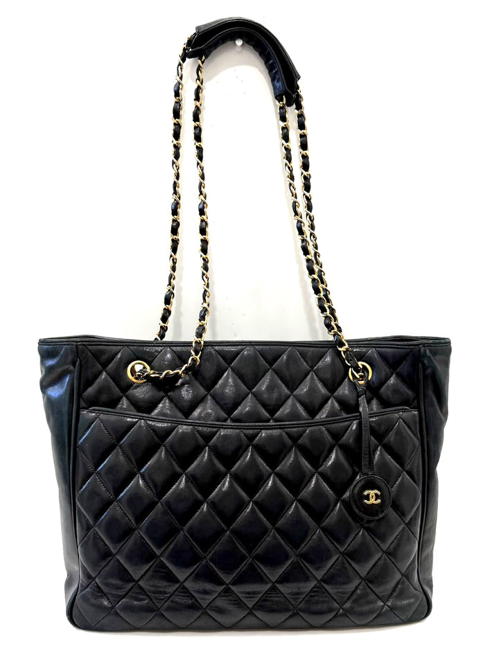 CHANEL LAMBSKIN QUILTED LEATHER SHOPPER TOTE BAG