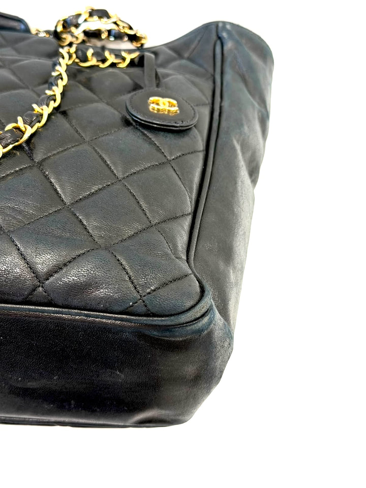 CHANEL LAMBSKIN QUILTED LEATHER SHOPPER TOTE BAG