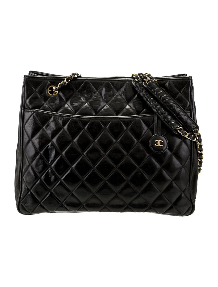 CHANEL LAMBSKIN QUILTED LEATHER SHOPPER TOTE BAG