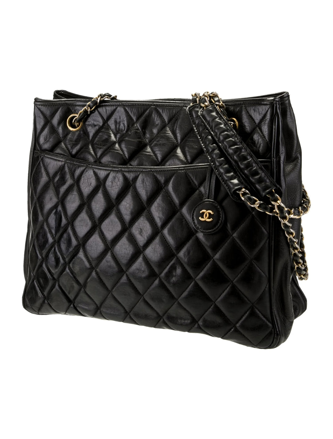 CHANEL LAMBSKIN QUILTED LEATHER SHOPPER TOTE BAG