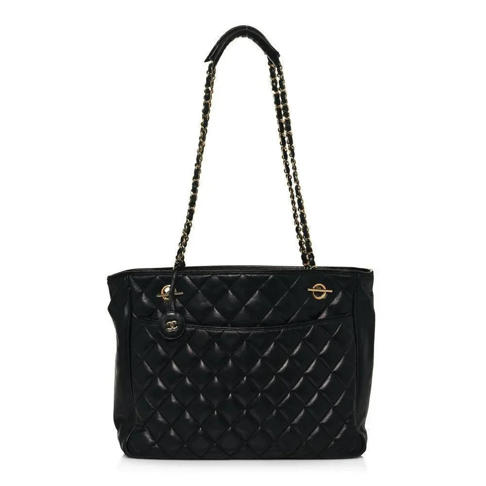 CHANEL LAMBSKIN QUILTED LEATHER SHOPPER TOTE BAG
