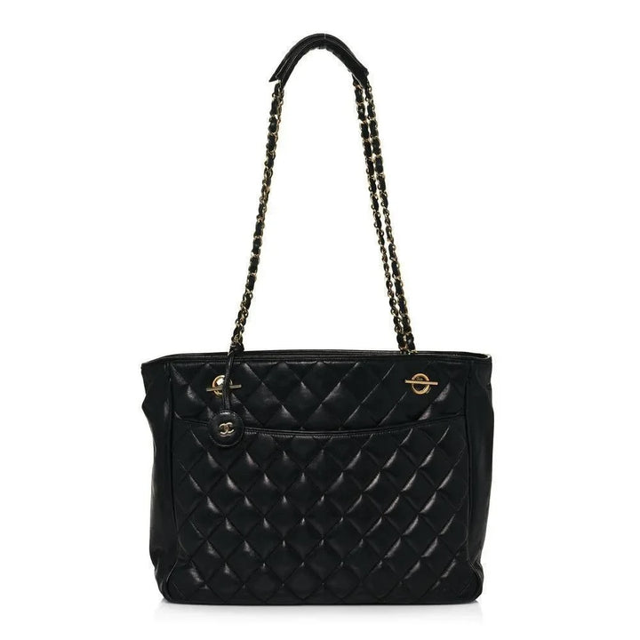 CHANEL LAMBSKIN QUILTED LEATHER SHOPPER TOTE BAG
