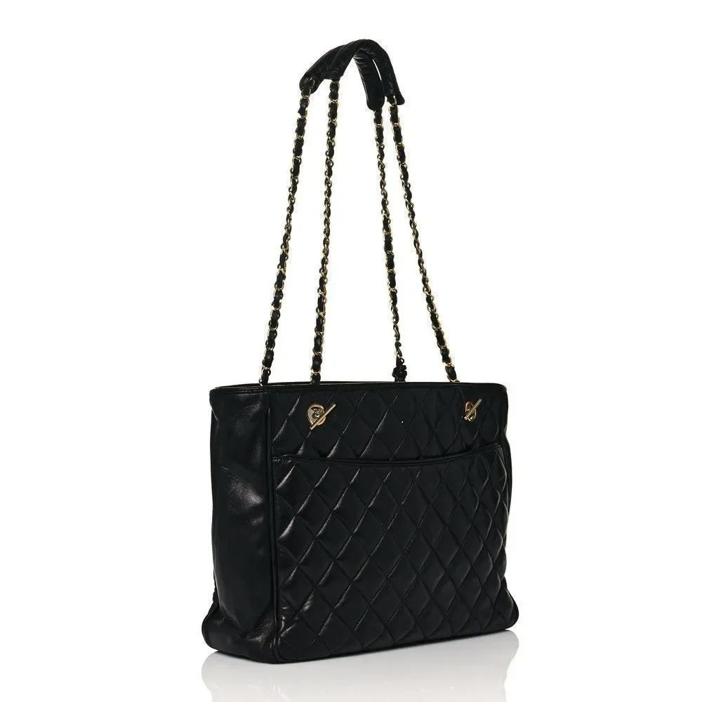 CHANEL LAMBSKIN QUILTED LEATHER SHOPPER TOTE BAG
