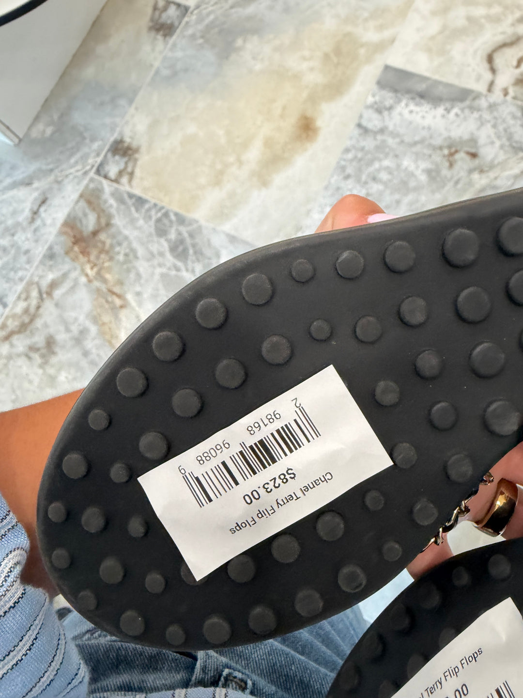CHANEL LAMBSKIN TERRYCLOTH CHAIN CC THONG SLIDES