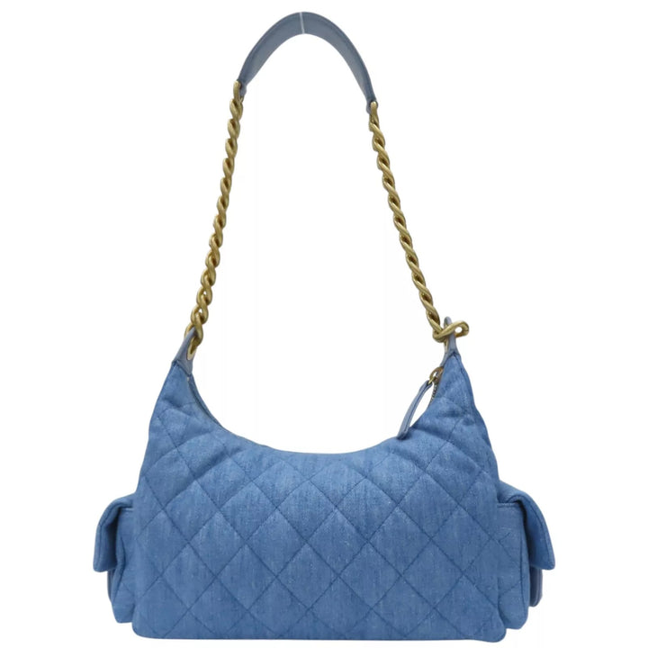 CHANEL LARGE CARGO QUILTED WASHED DENIM HOBO BAG