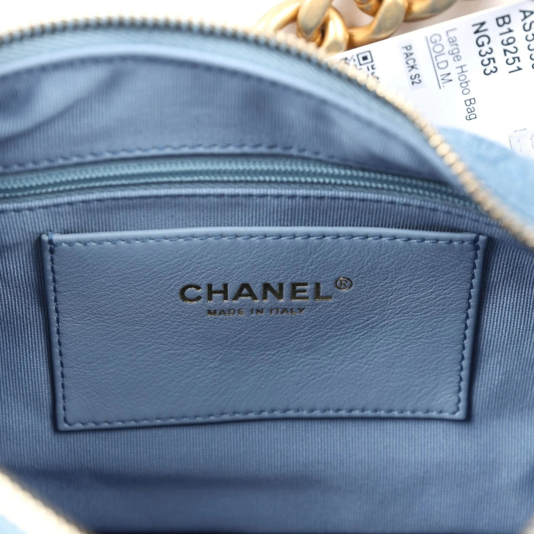 CHANEL LARGE CARGO QUILTED WASHED DENIM HOBO BAG