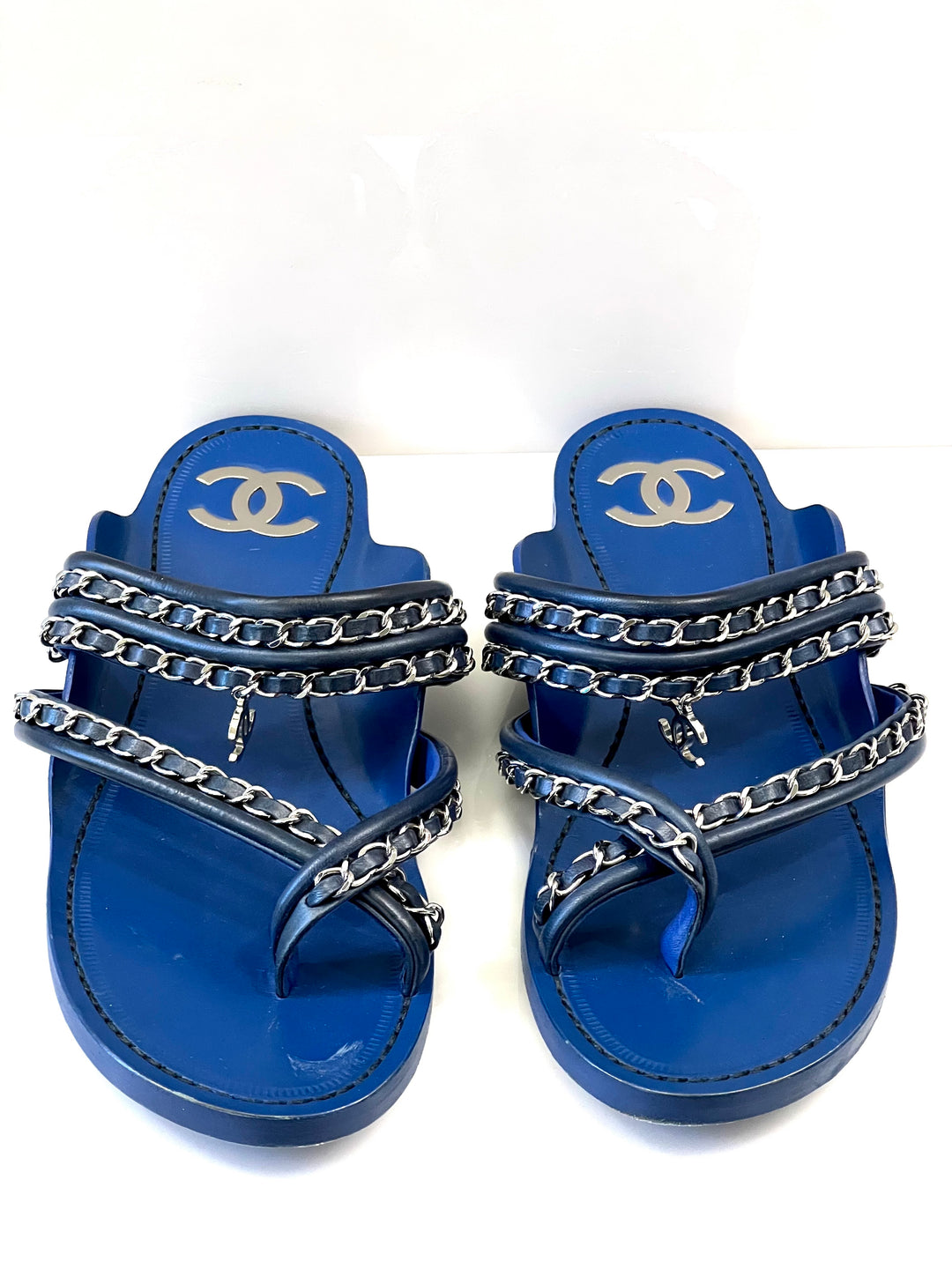 CHANEL CC CHAIN LEATHER SANDALS