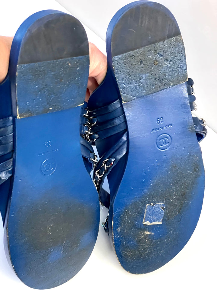 CHANEL CC CHAIN LEATHER SANDALS