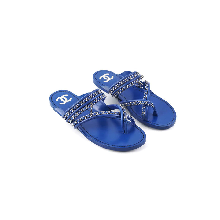 CHANEL CC CHAIN LEATHER SANDALS