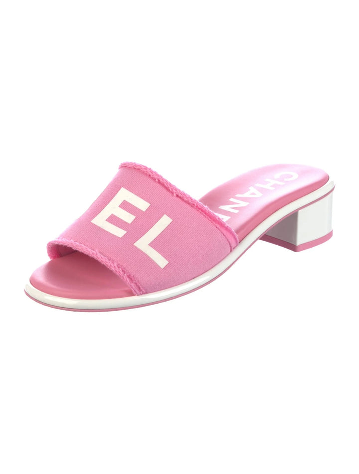 CHANEL CHA-NEL LOGO PRINT MULES