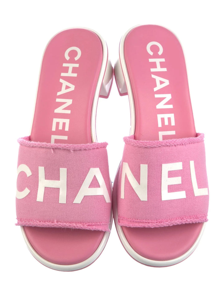 CHANEL CHA-NEL LOGO PRINT MULES