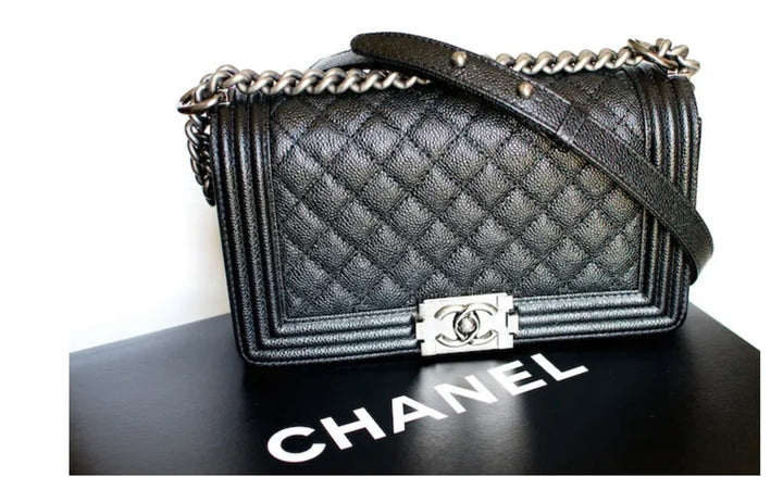 CHANEL CAVIAR DIAMOND QUILTED MEDIUM BOY BAG