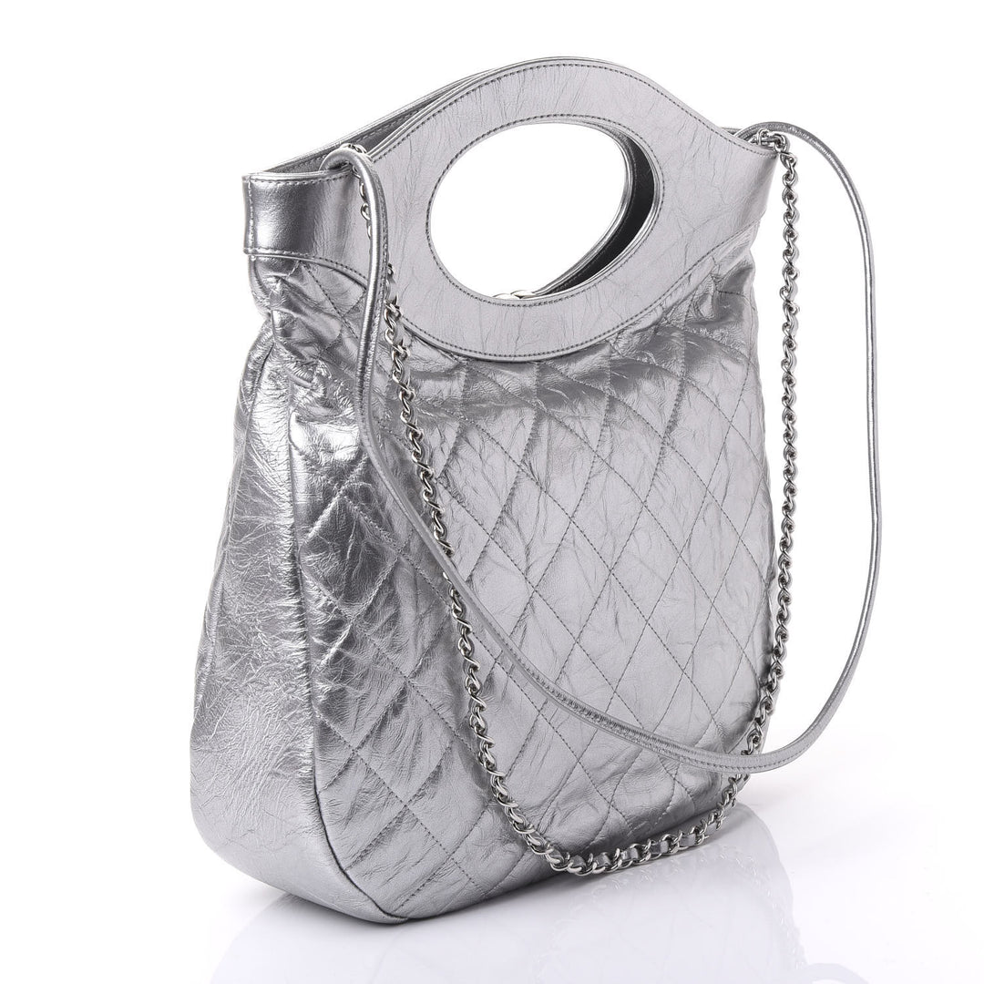 CHANEL METALLIC CRUMPLED CALFSKIN SMALL 31 SHOPPING TOTE BAG
