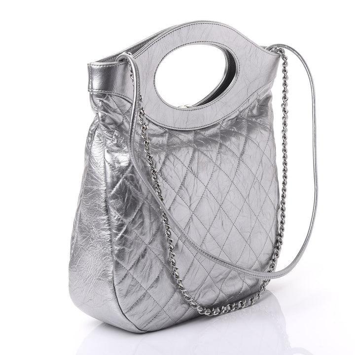 CHANEL METALLIC CRUMPLED CALFSKIN SMALL 31 SHOPPING TOTE BAG