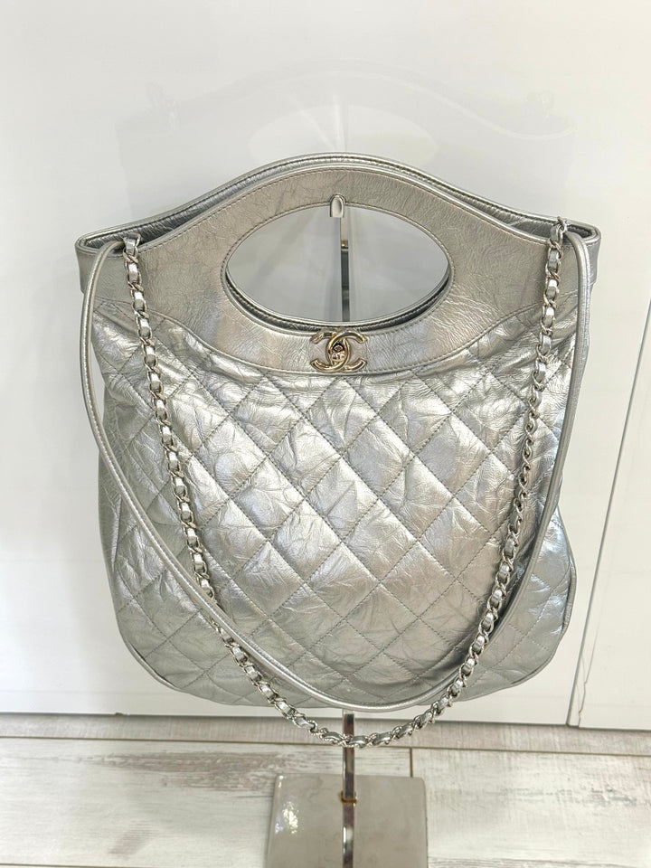 CHANEL METALLIC CRUMPLED CALFSKIN SMALL 31 SHOPPING TOTE BAG