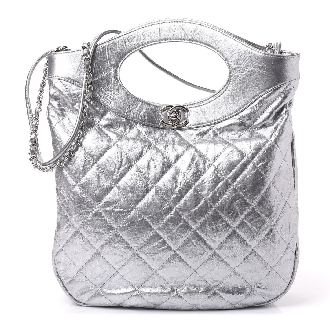 CHANEL METALLIC CRUMPLED CALFSKIN SMALL 31 SHOPPING TOTE BAG