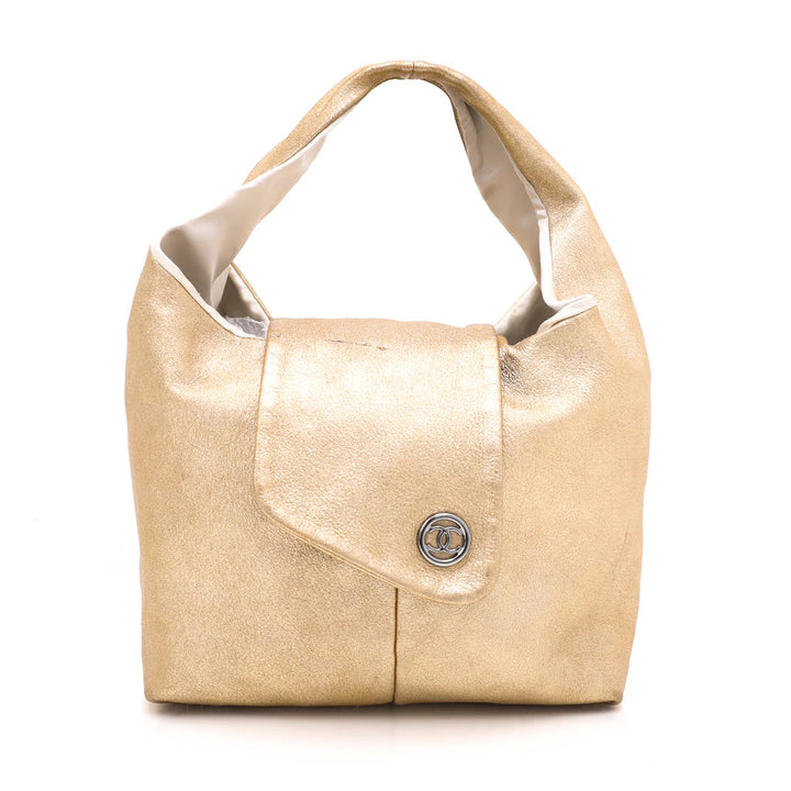 CHANEL CC METALLIC GOLD LAMBSKIN LEATHER HOBO BAG