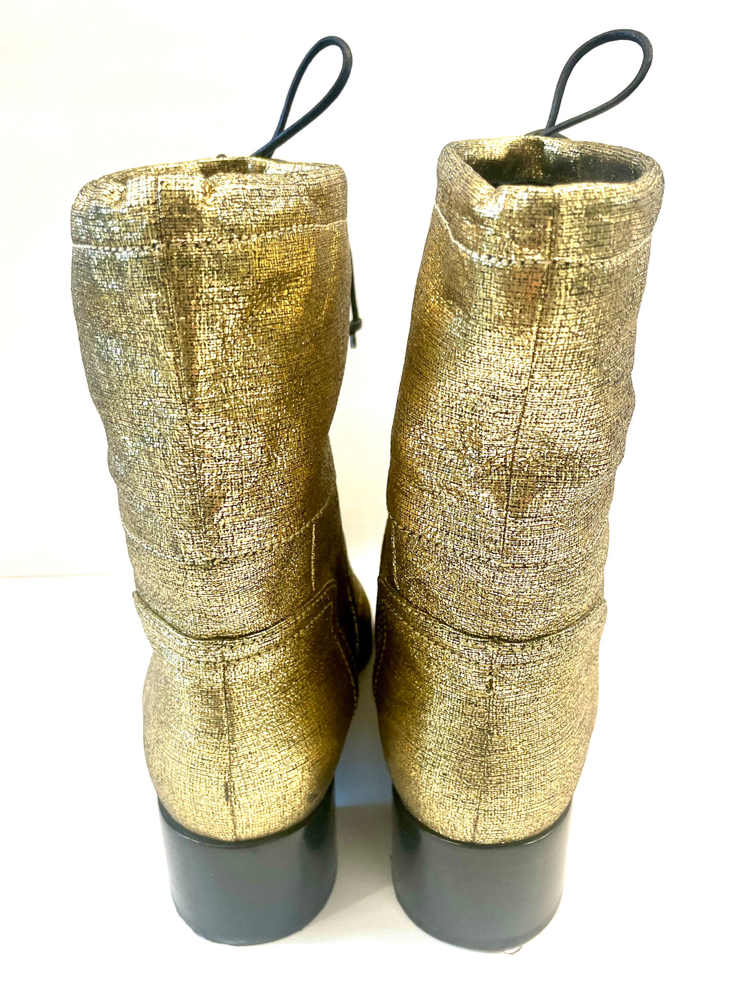 CHANEL CC QUILTED METALLIC GOLD LEATHER ANKLE BOOTS