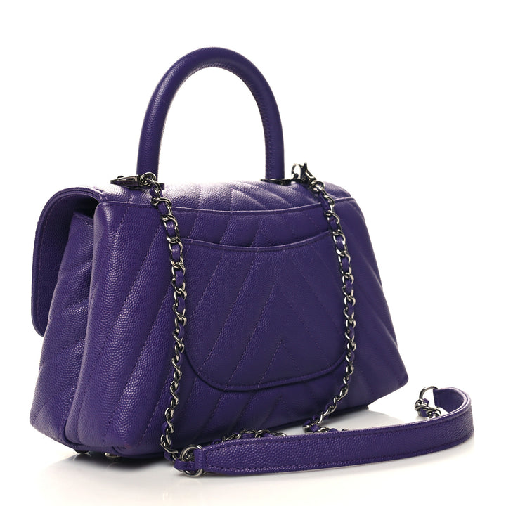 CHANEL MINI COCO HANDLE CHEVRON QUILTED CAVIAR LEATHER BAG