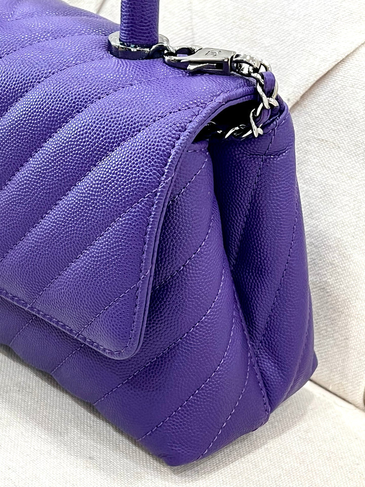 CHANEL MINI COCO HANDLE CHEVRON QUILTED CAVIAR LEATHER BAG