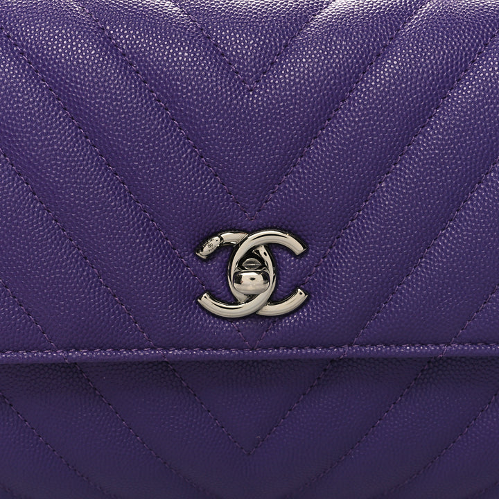 CHANEL MINI COCO HANDLE CHEVRON QUILTED CAVIAR LEATHER BAG