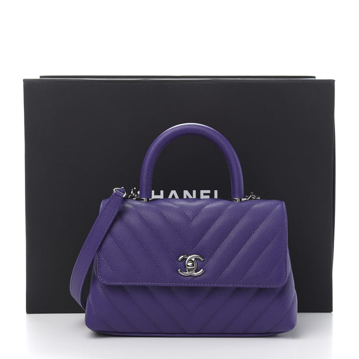 CHANEL MINI COCO HANDLE CHEVRON QUILTED CAVIAR LEATHER BAG