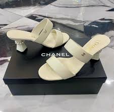 CHANEL CC FAUX PEARL EMBELLISHED HEEL MULE SANDALS