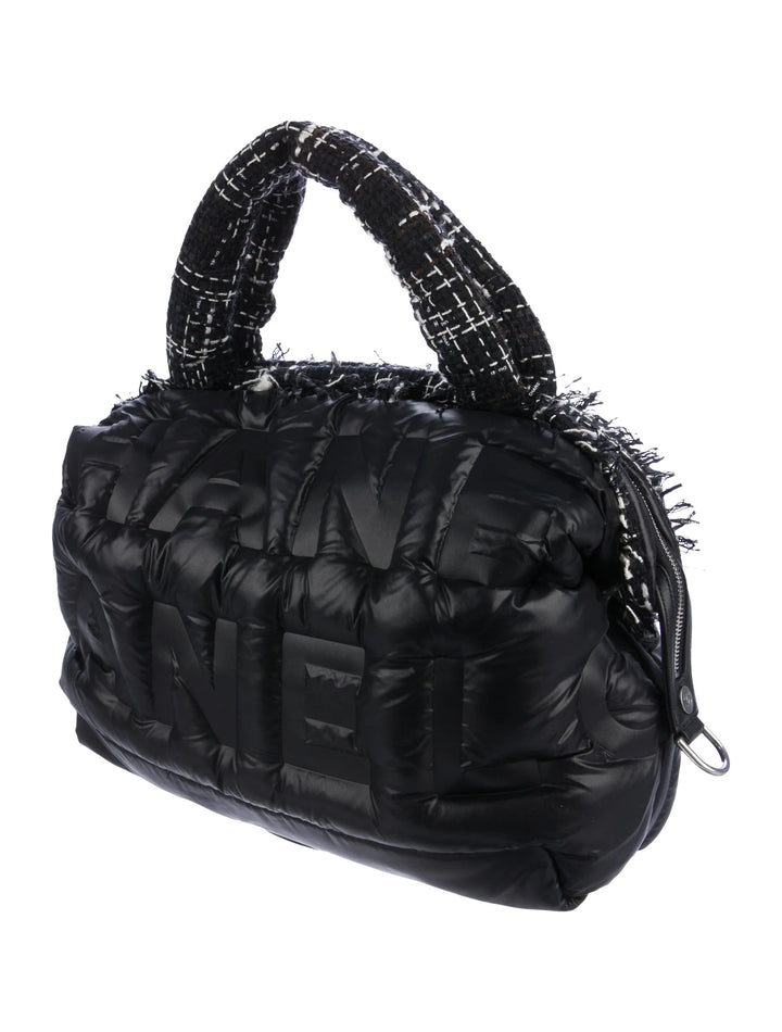 CHANEL NYLON TWEED COCO NEIGE EMBOSSED DOUDOUNE LARGE BOWLING BAG