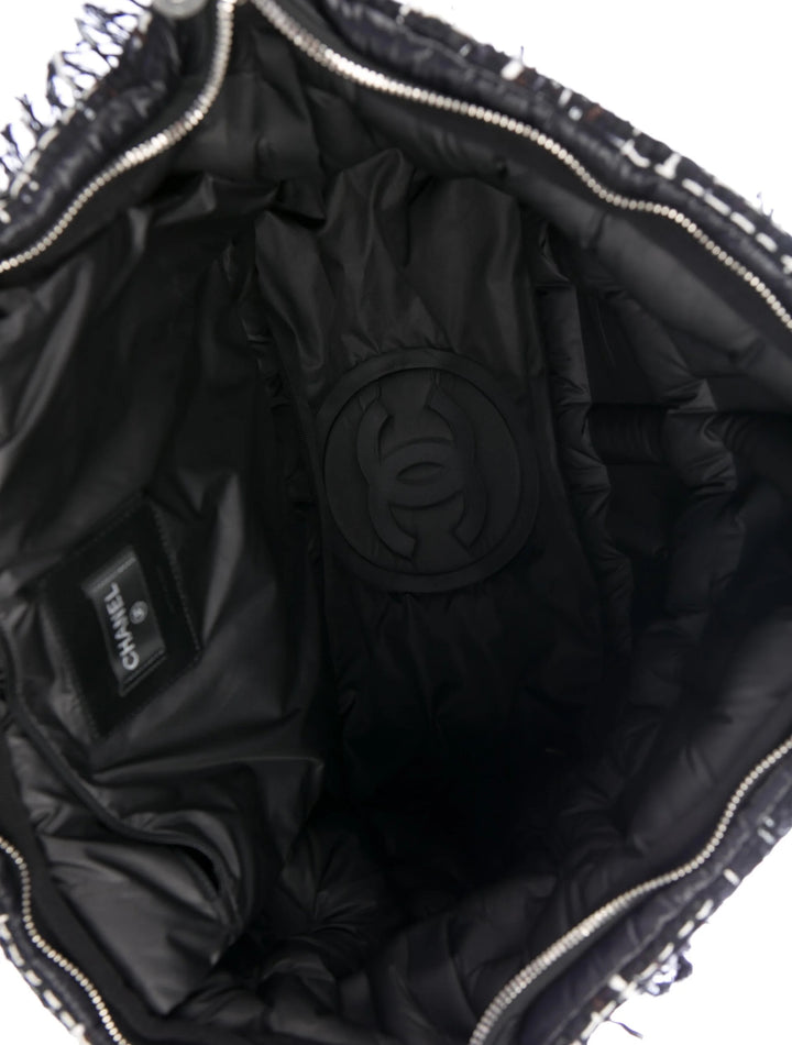 CHANEL NYLON TWEED COCO NEIGE EMBOSSED DOUDOUNE LARGE BOWLING BAG