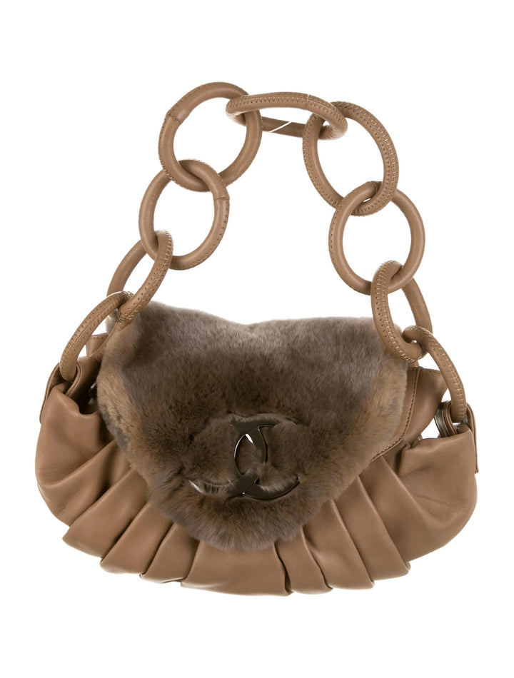 CHANEL ORYLAG CC RINGS RABBIT FUR &amp; LAMBSKIN LEATHER FLAP BAG