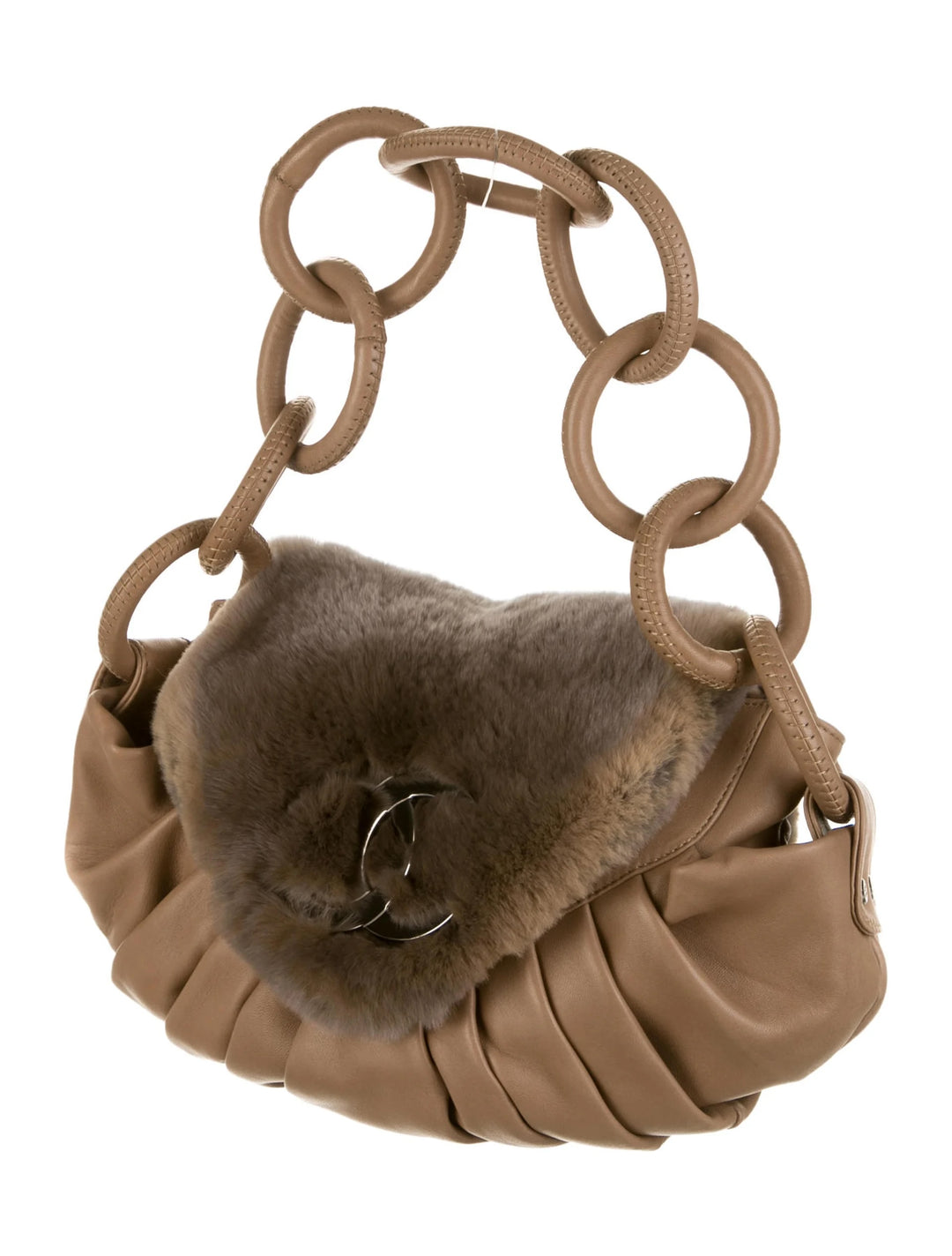 CHANEL ORYLAG CC RINGS RABBIT FUR &amp; LAMBSKIN LEATHER FLAP BAG