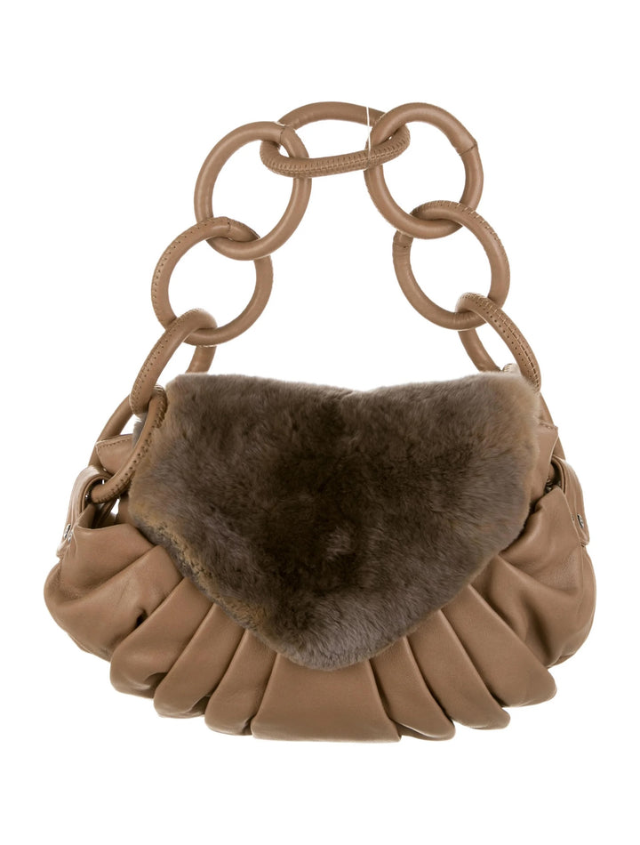 CHANEL ORYLAG CC RINGS RABBIT FUR &amp; LAMBSKIN LEATHER FLAP BAG