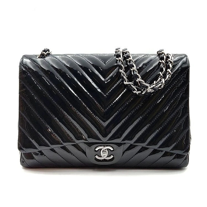 CHANEL PATENT CHEVRON QUILTED MAXI CLASSIC FLAP BAG