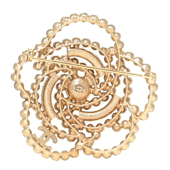 CHANEL CAMELLIA PEARL CRYSTAL LACE BROOCH