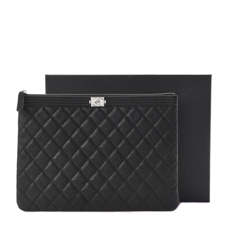 CHANEL CAVIAR QUILTED LEATHER BOY O-CASE CLUTCH BAG