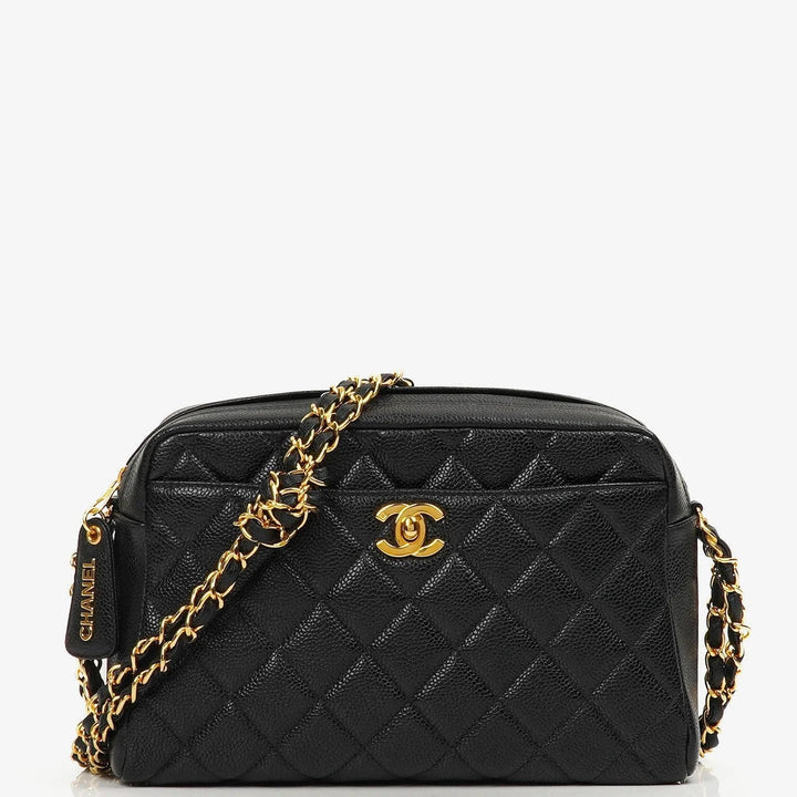 CHANEL QUILTED CAVIAR LEATHER VINTAGE CAMERA BAG