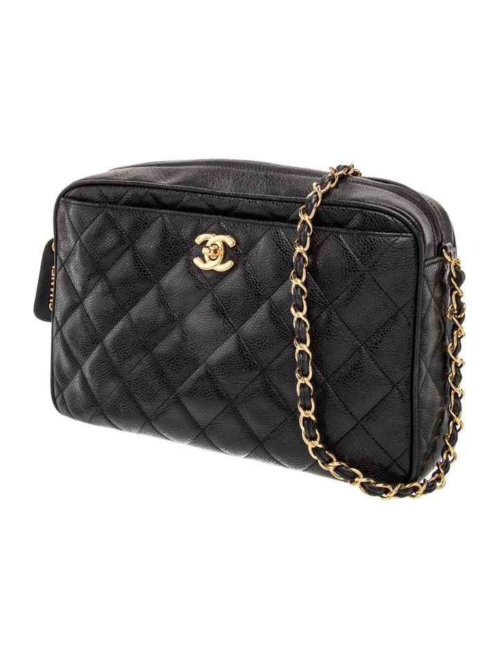 CHANEL QUILTED CAVIAR LEATHER VINTAGE CAMERA BAG