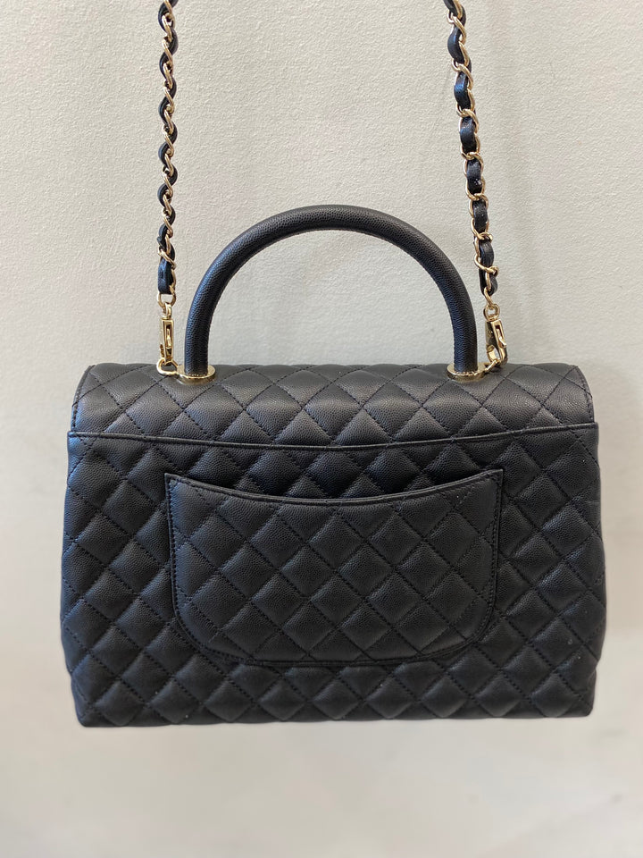 CHANEL CAVIAR QUILTED MEDIUM COCO TOP HANDLE FLAP BAG-HS