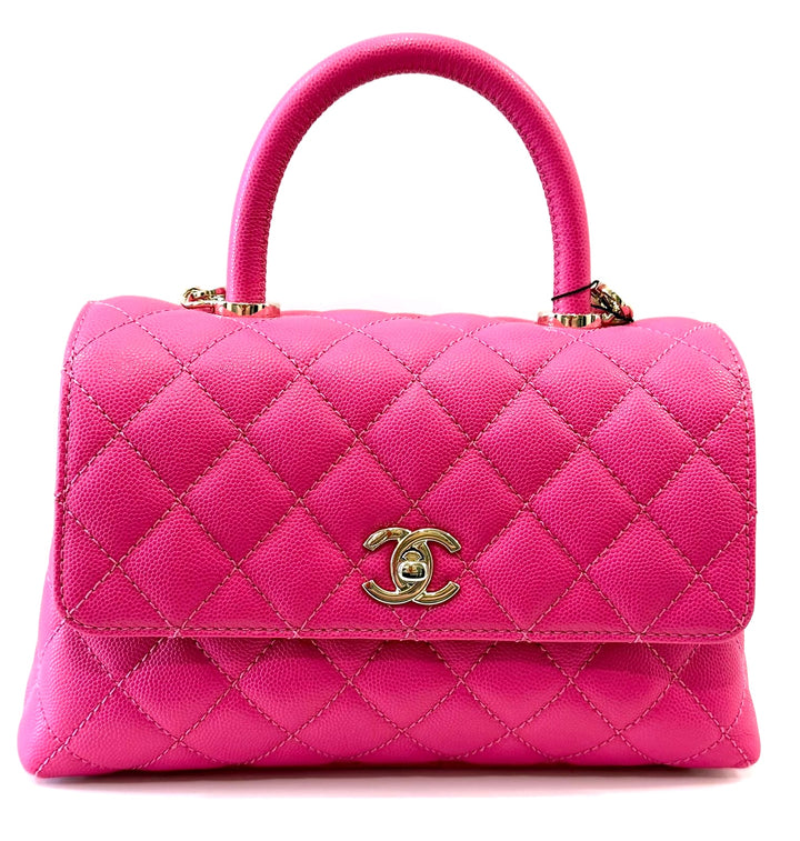 CHANEL CAVIAR QUILTED SMALL COCO HANDLE FLAP BAG IN PINK