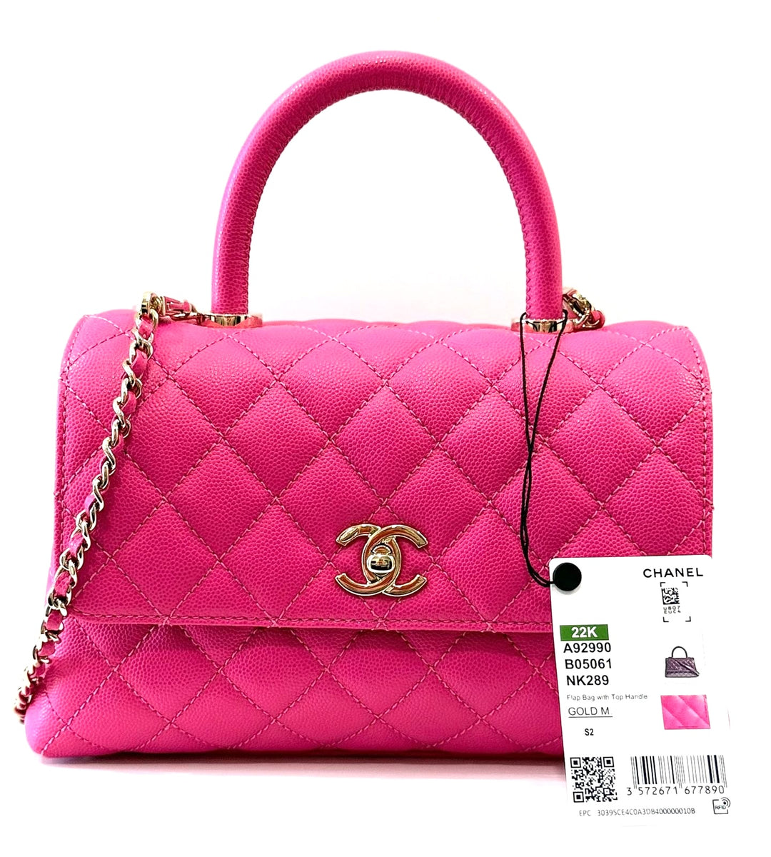 CHANEL CAVIAR QUILTED SMALL COCO HANDLE FLAP BAG IN PINK