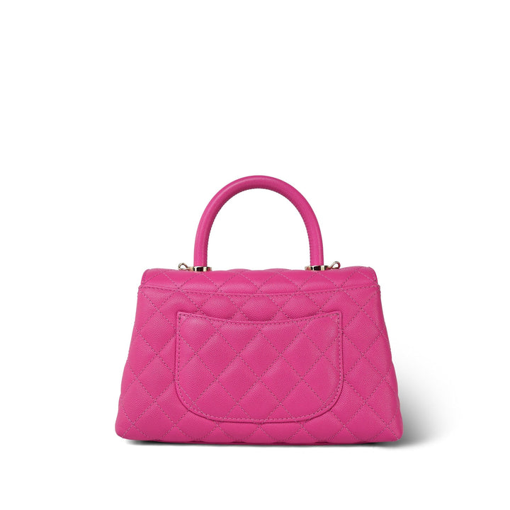 CHANEL CAVIAR QUILTED SMALL COCO HANDLE FLAP BAG IN PINK