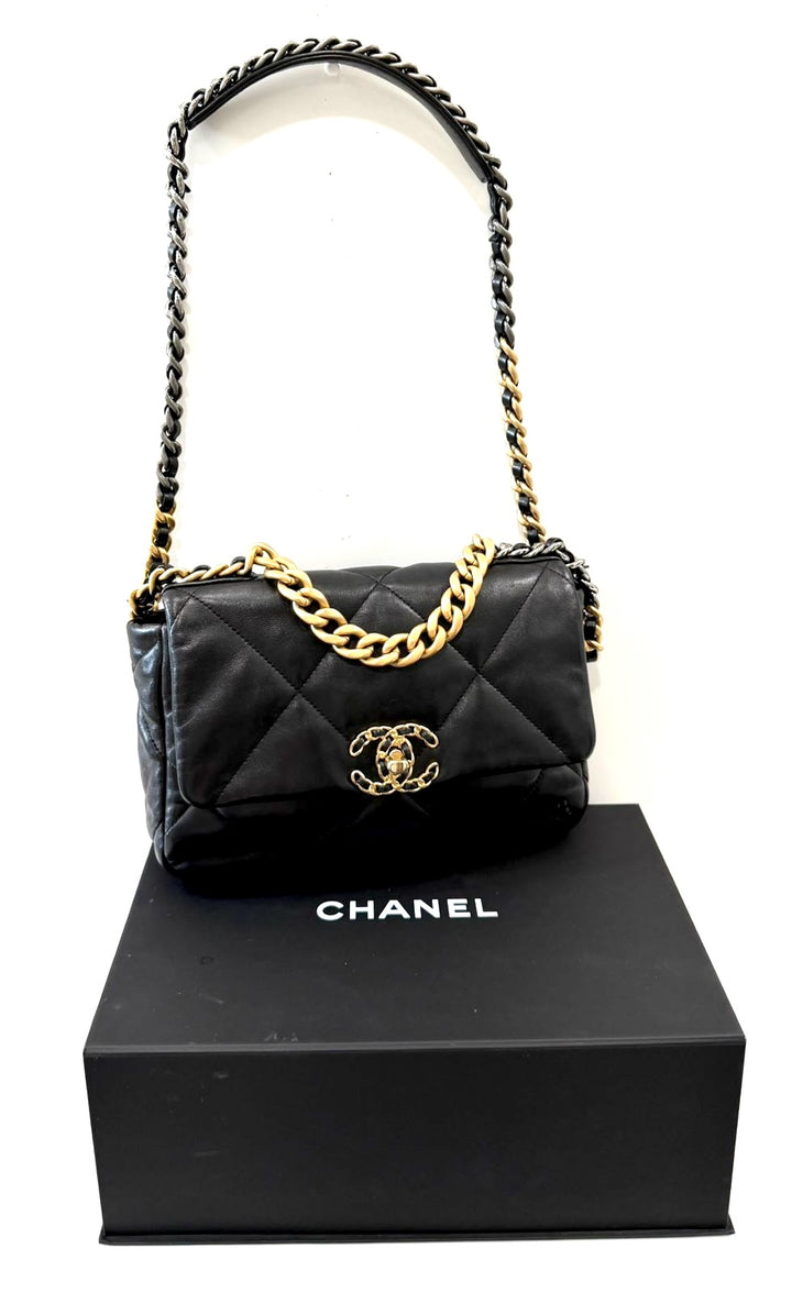 CHANEL LAMBSKIN QUILTED CHANEL 19 FLAP MEDIUM CROSSBODY BAG