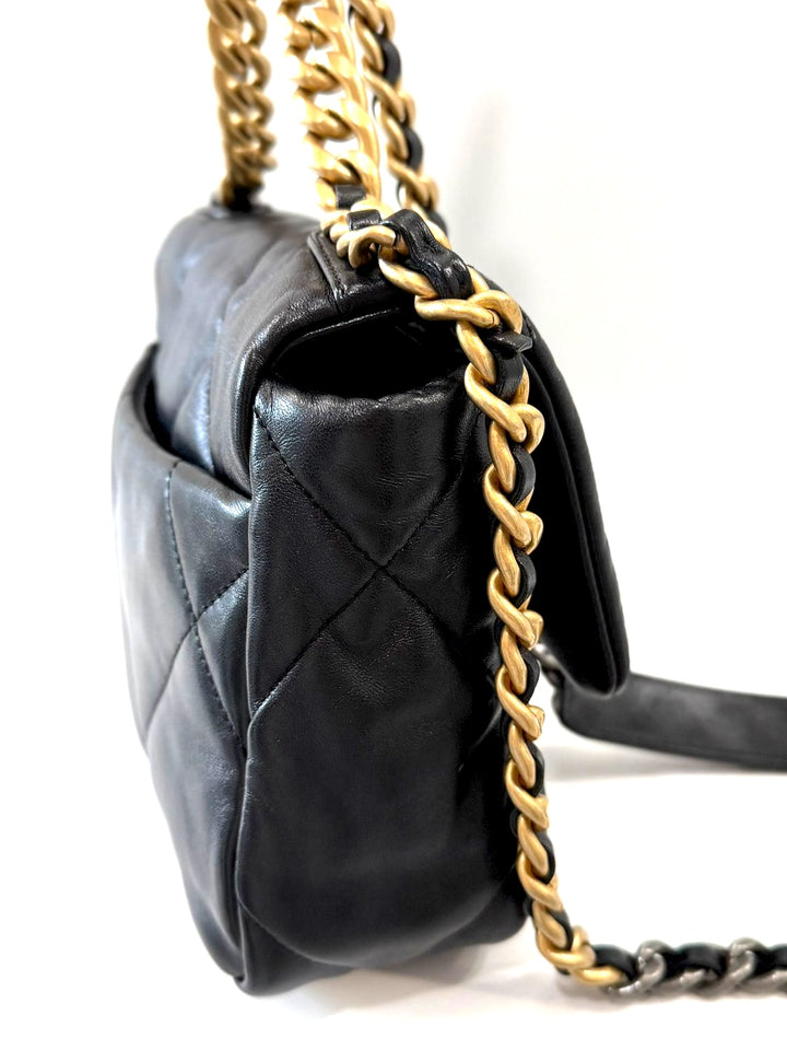CHANEL LAMBSKIN QUILTED CHANEL 19 FLAP MEDIUM CROSSBODY BAG