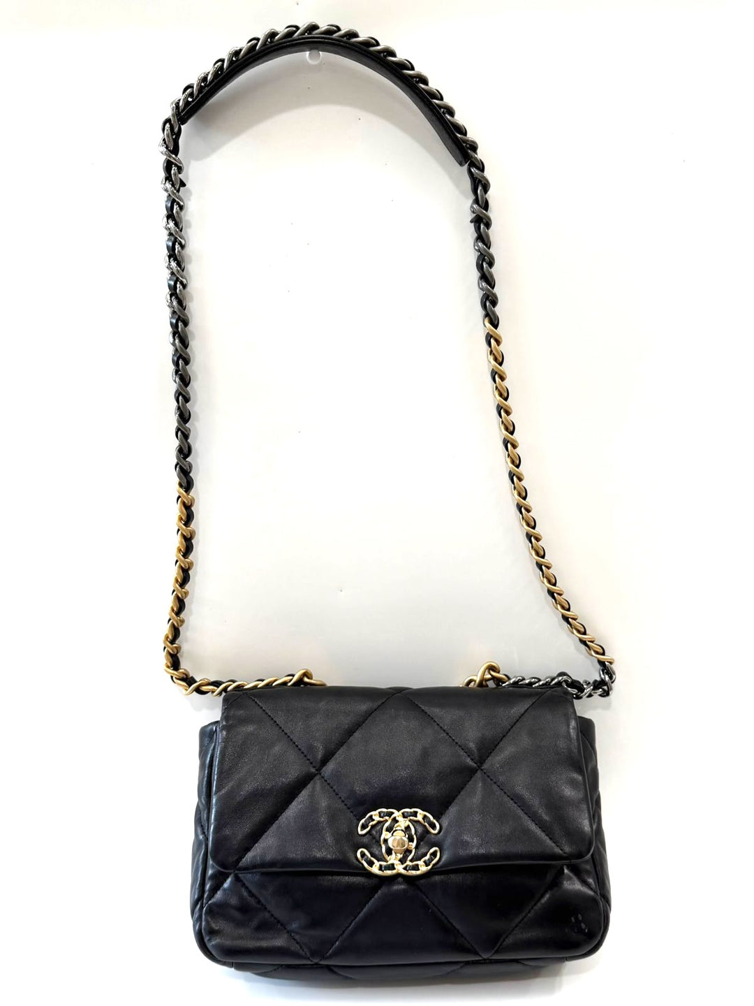 CHANEL LAMBSKIN QUILTED CHANEL 19 FLAP MEDIUM CROSSBODY BAG