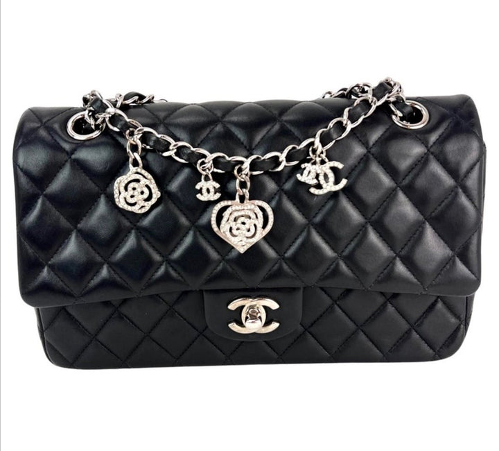 CHANEL QUILTED LAMBSKIN CRYSTAL CHARMS LIMITED EDITION MEDIUM FLAP BAG